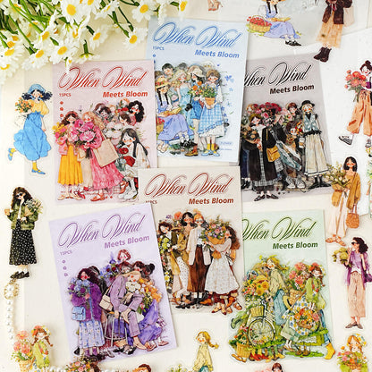 15 Pcs When the Wind Meets the Flowers Series Character Stickers