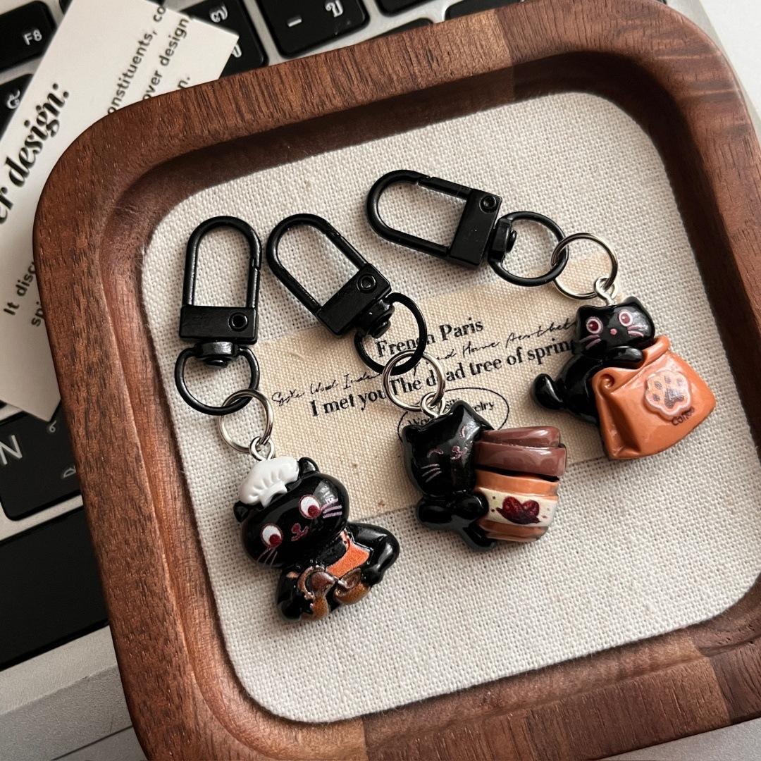 1 Pc Cute Black Cat Coffee Keychain Cute Charms