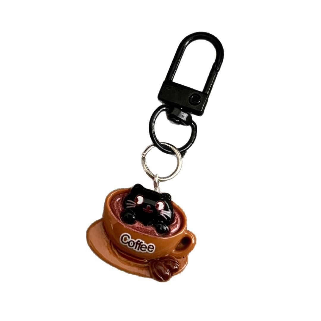 1 Pc Cute Black Cat Coffee Keychain Cute Charms