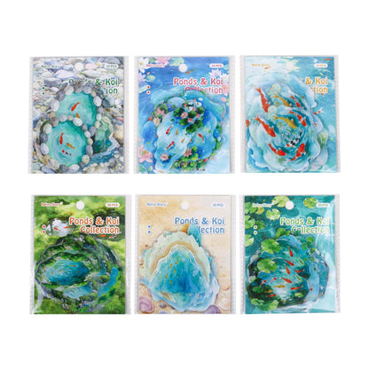 20 Pcs Clear Pond Reflecting Carp Series Pond-themed Journaling Stickers