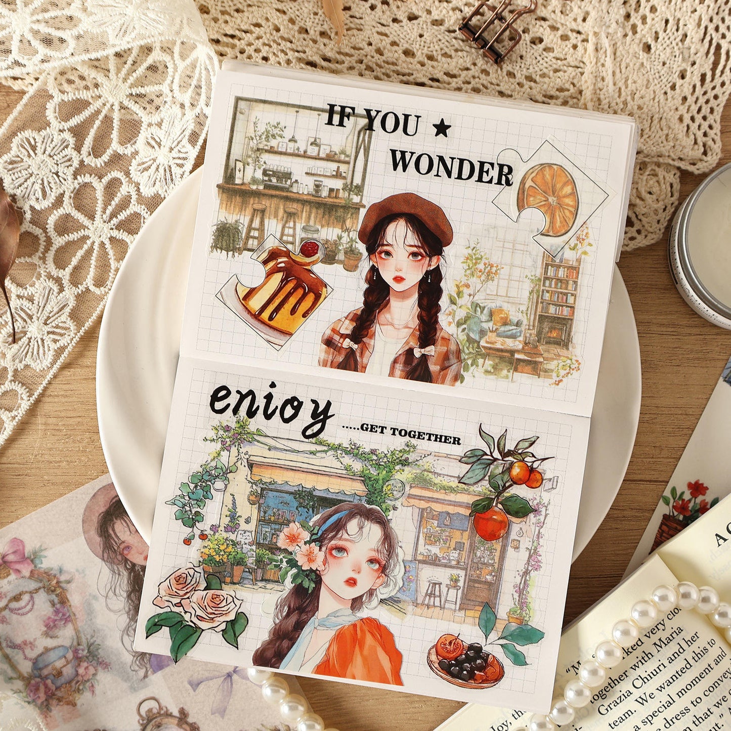 20 Sheets Flower Letter Creative Character PET Sticker Book