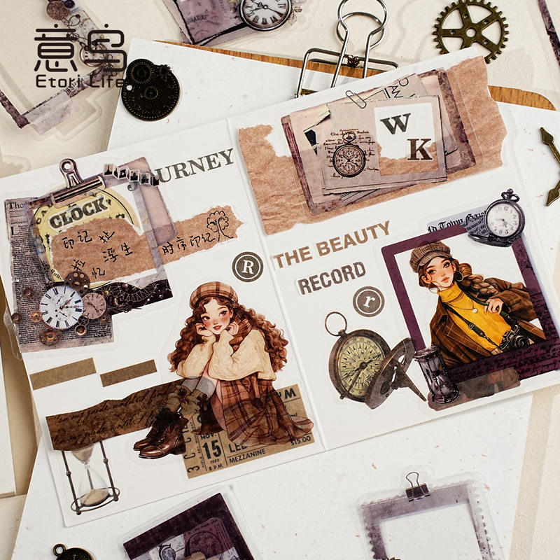 20 Pcs Retro Floating Life Imprints Series Border Stickers