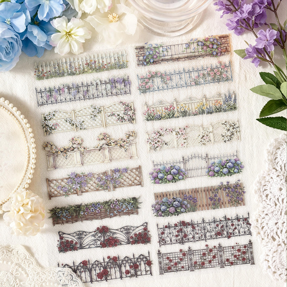 10 Pcs Flower Hedge Whispers Series Fence Journaling Stickers