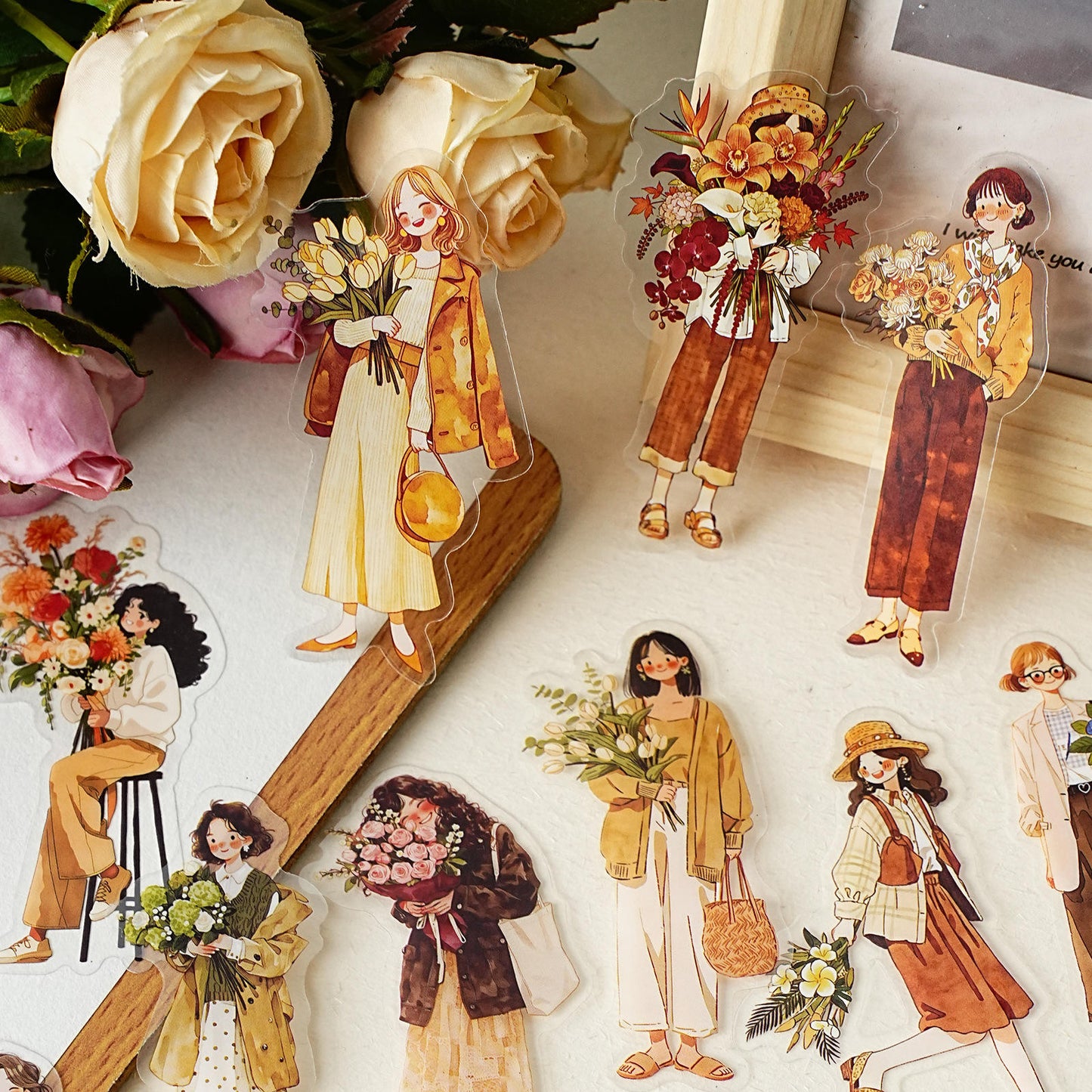 15 Pcs When the Wind Meets the Flowers Series Character Stickers