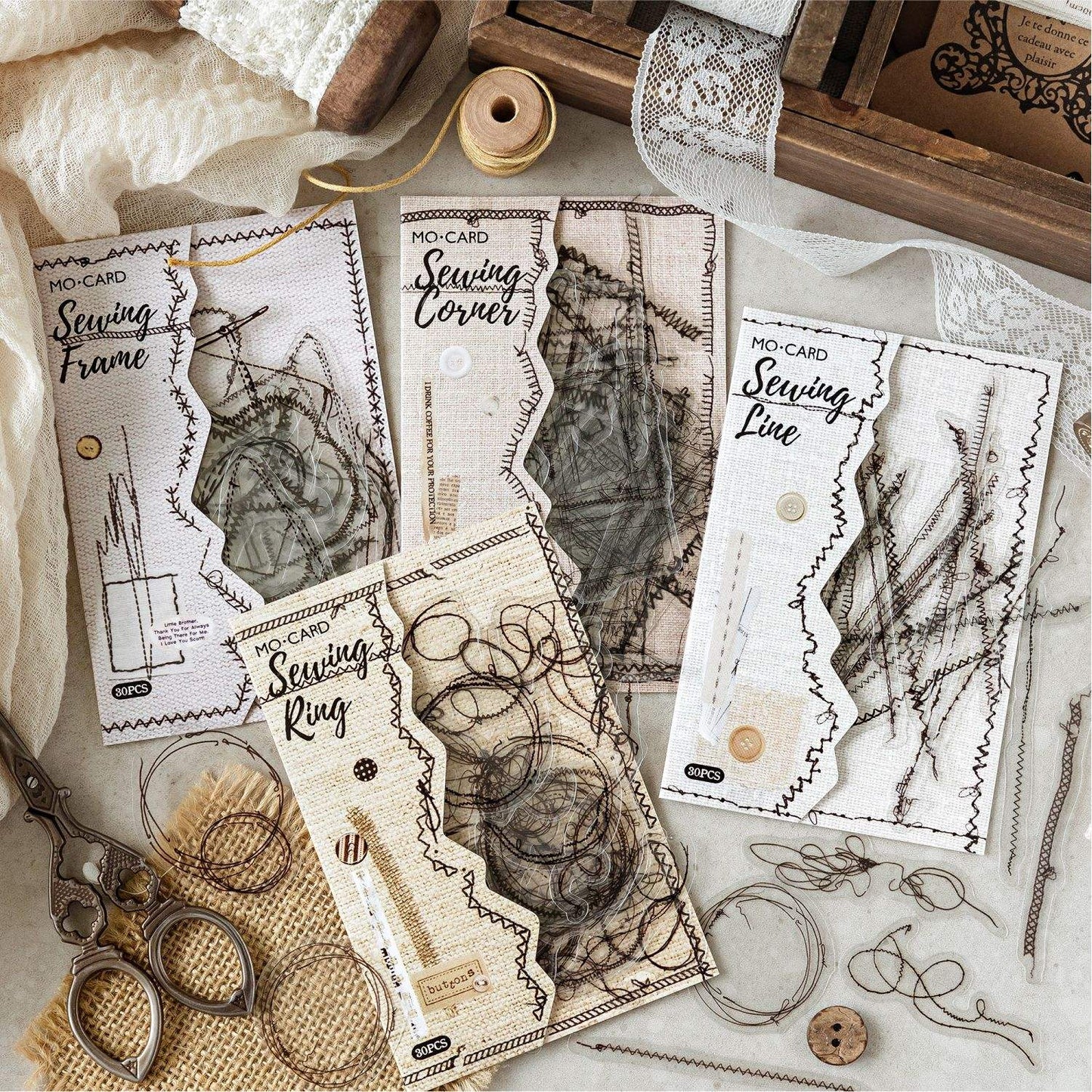 30 Pcs Sewing Studio Series Creative Sewing Thread Trace Scrapbooking Stickers