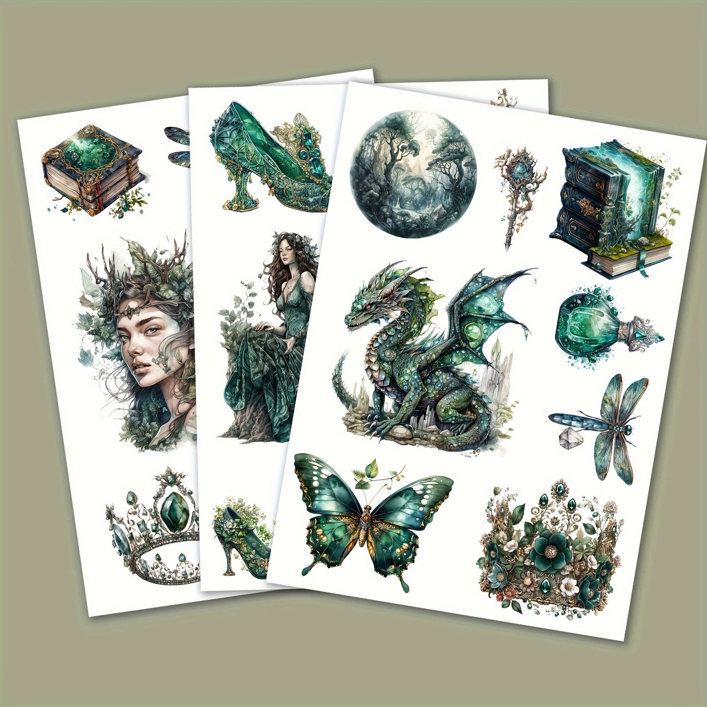 3 Sheets Vintage Emerald City Die Cut Stickers for Scrapbooking