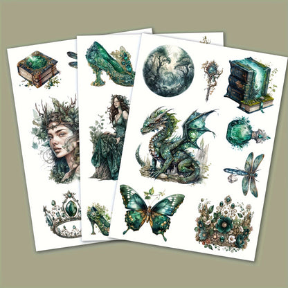 3 Sheets Vintage Emerald City Die Cut Stickers for Scrapbooking