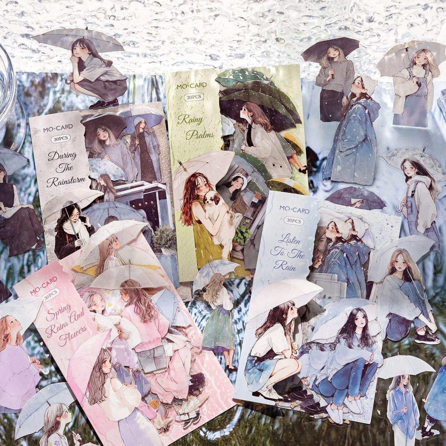 30 Pcs Rain Overture Series Vintage Umbrella Character stickers