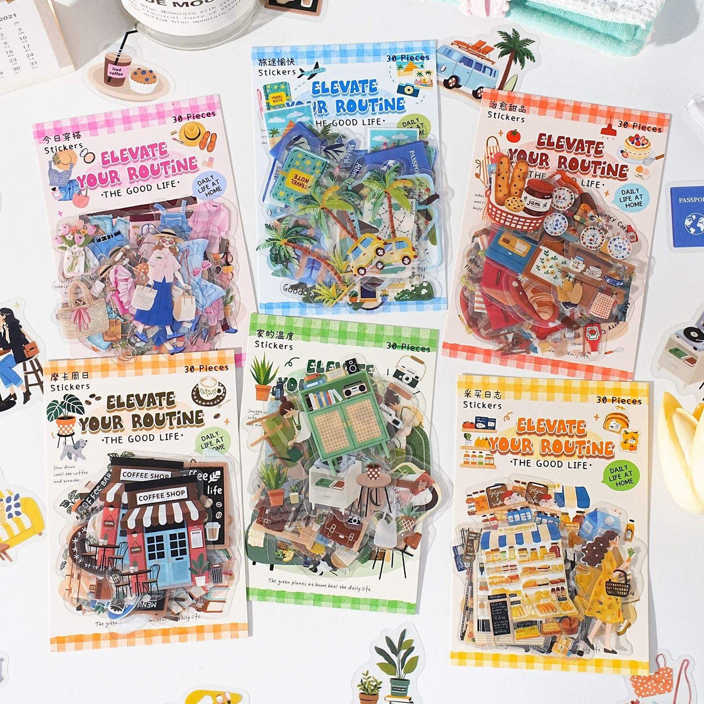 30pcs Light up Daily Series Cartoon Elements Theme Decorative Stickers