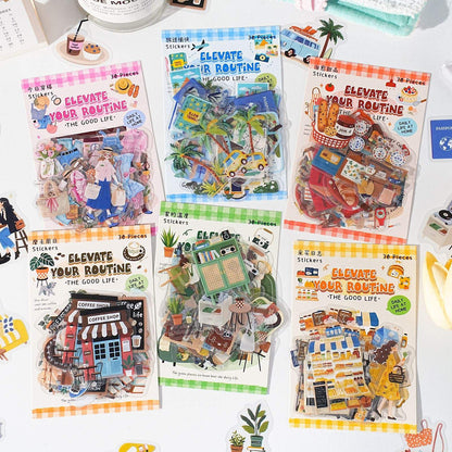 30pcs Light up Daily Series Cartoon Elements Theme Decorative Stickers