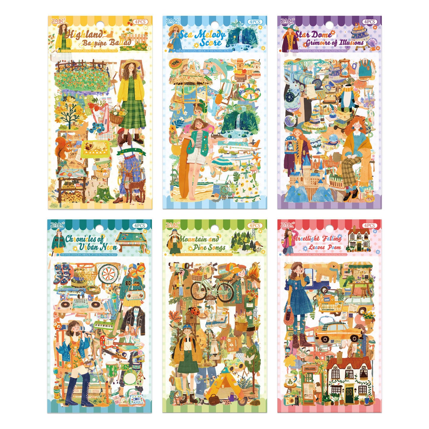 4 sheets Floating World Kaleidoscope Series stickers