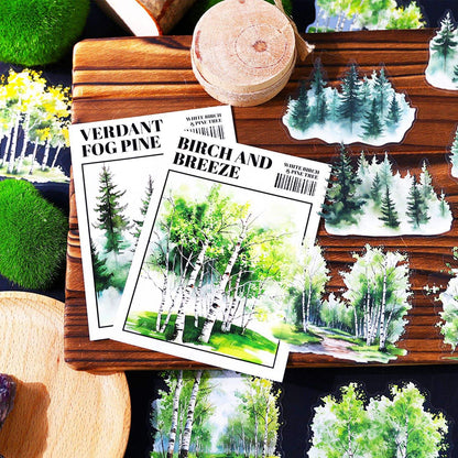 20 Pcs Birch Pine Series Mountain Forest Tree Stickers