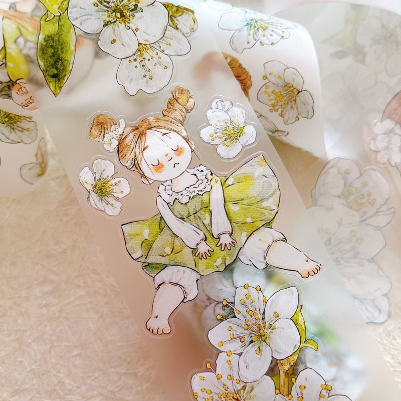 Ding Ding Girl Seahorse Forest Series Pear Blossom Die-Cut Frosted Sample Tape