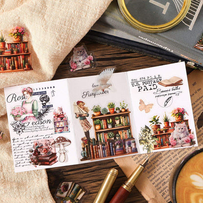 40 Pcs Flower Pavilion Book Collection Vintage Floral Book Themed Stickers