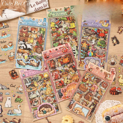 4 Sheets Cute Pet City Series Cartoon Stickers for Journaling