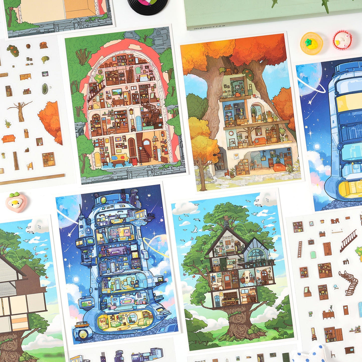 3 Sheets Dream Building Weaving Light 3D Landscape Stickers
