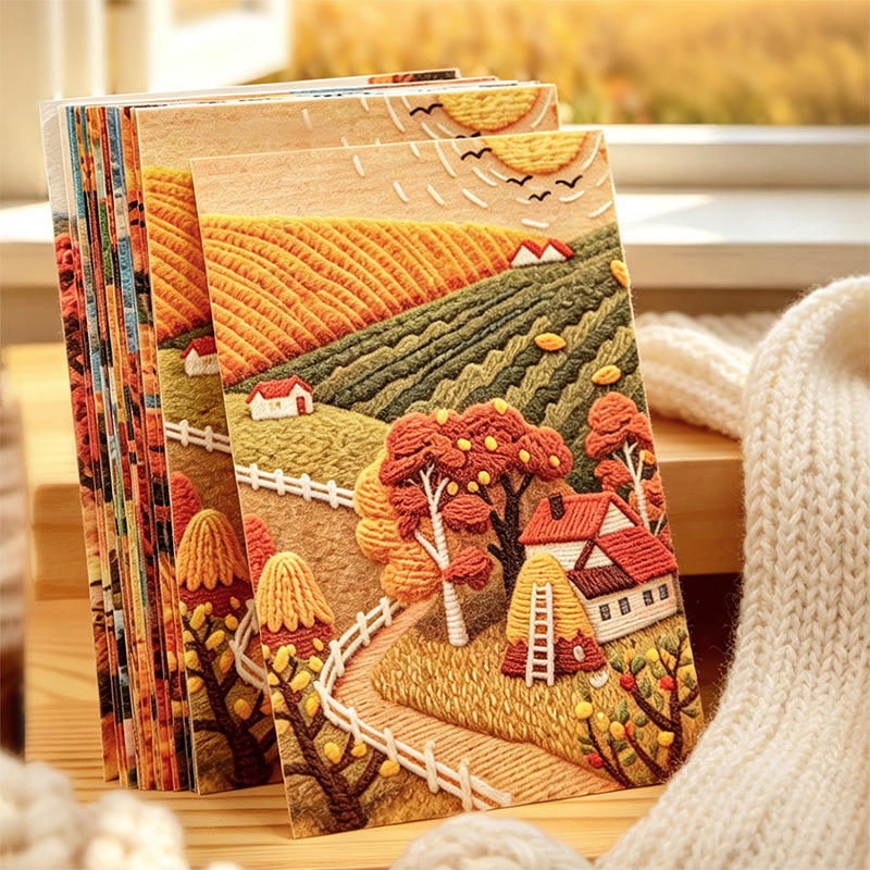 30 Sheets Four Scenes of Autumn Weaving 3D Crochet Landscape Stickers