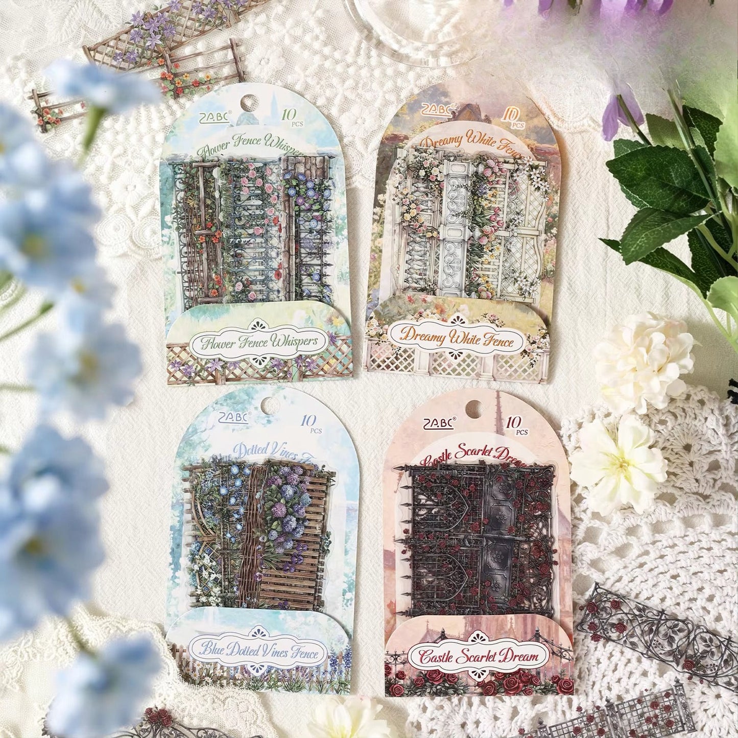 10 Pcs Flower Hedge Whispers Series Fence Journaling Stickers
