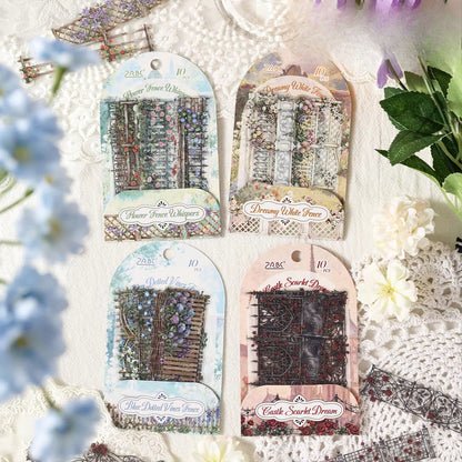 10 Pcs Flower Hedge Whispers Series Fence Journaling Stickers