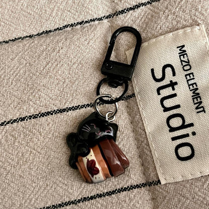 1 Pc Cute Black Cat Coffee Keychain Cute Charms