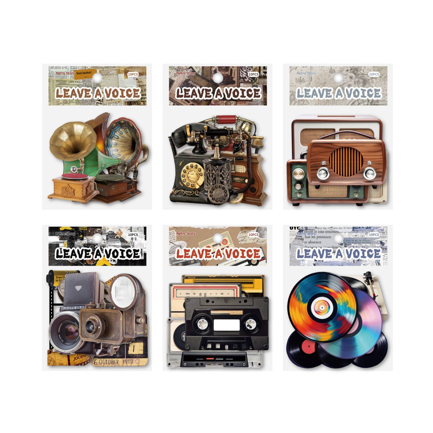 10 Pcs Vintage Voice Series Retro DIY Journaling Stickers