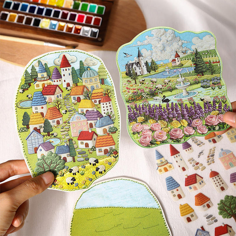 3 Sheets Embroidery Journey Series DIY decorative stickers