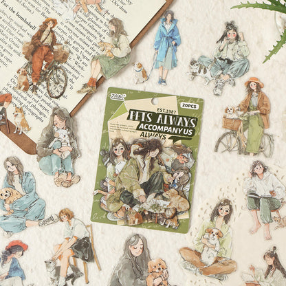 20 Pcs Comfort Living Series Cute Girl Journaling Stickers