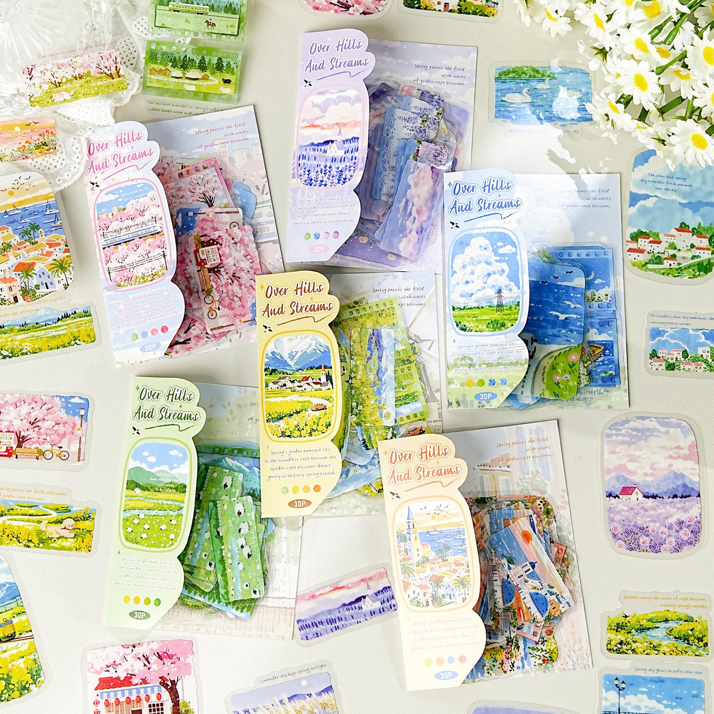 30 Pcs Journey Through Mountains and Rivers Series Landscape Stickers
