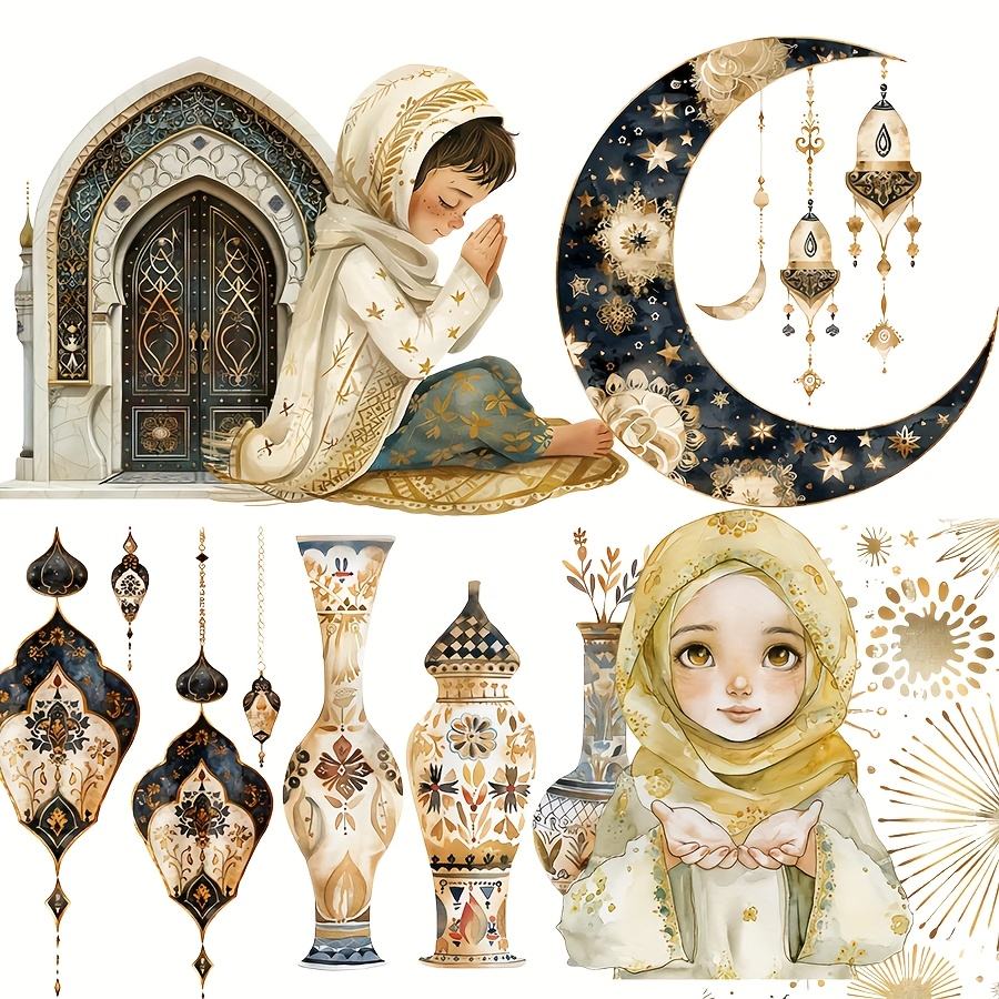 4 Sheets Eid Mubarak Ramadan Lantern Star and Moon Stickers