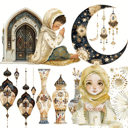 4 Sheets Eid Mubarak Ramadan Lantern Star and Moon Stickers