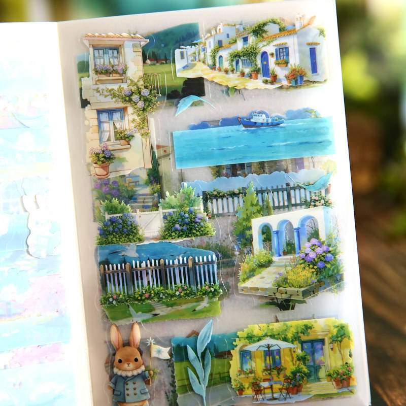 20 sheets Wind and Rain Series Retro Scenery Elements Stickers Book