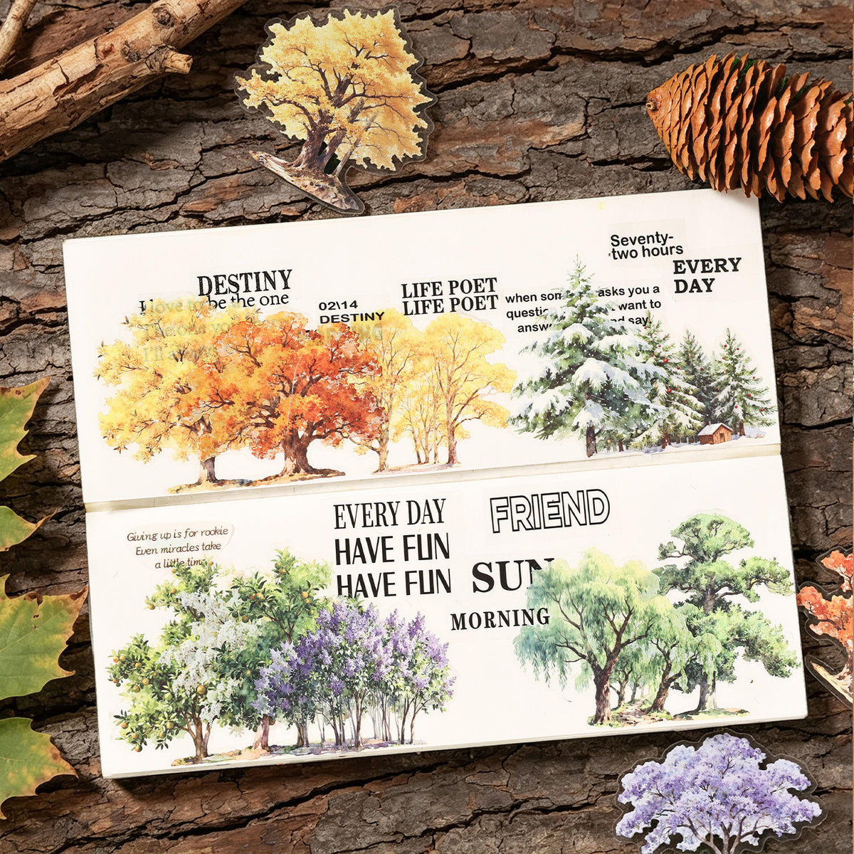 10 Pcs Wooden Shadows and A World of Possibilities Series Tree Stickers