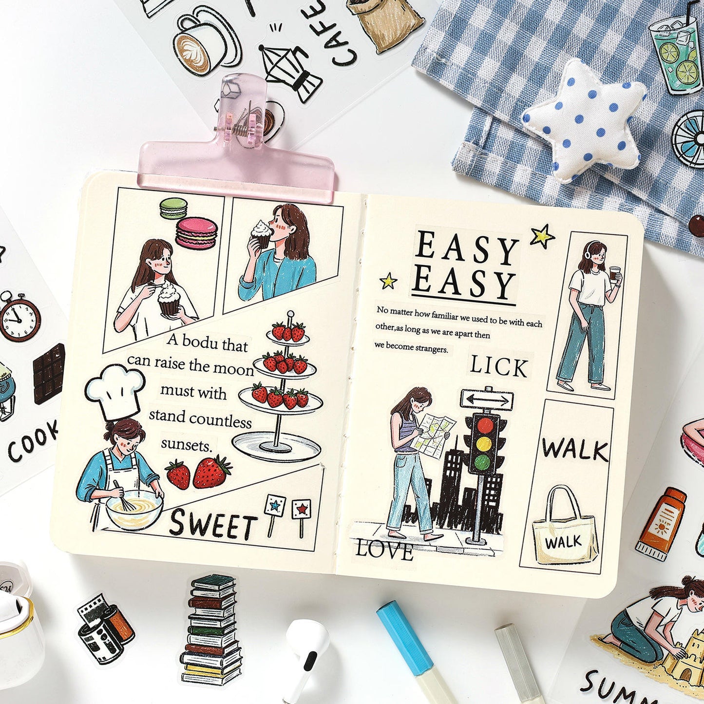4 sheets per pack Lazy Daily Moments Cute Stickers for Scrapbooks