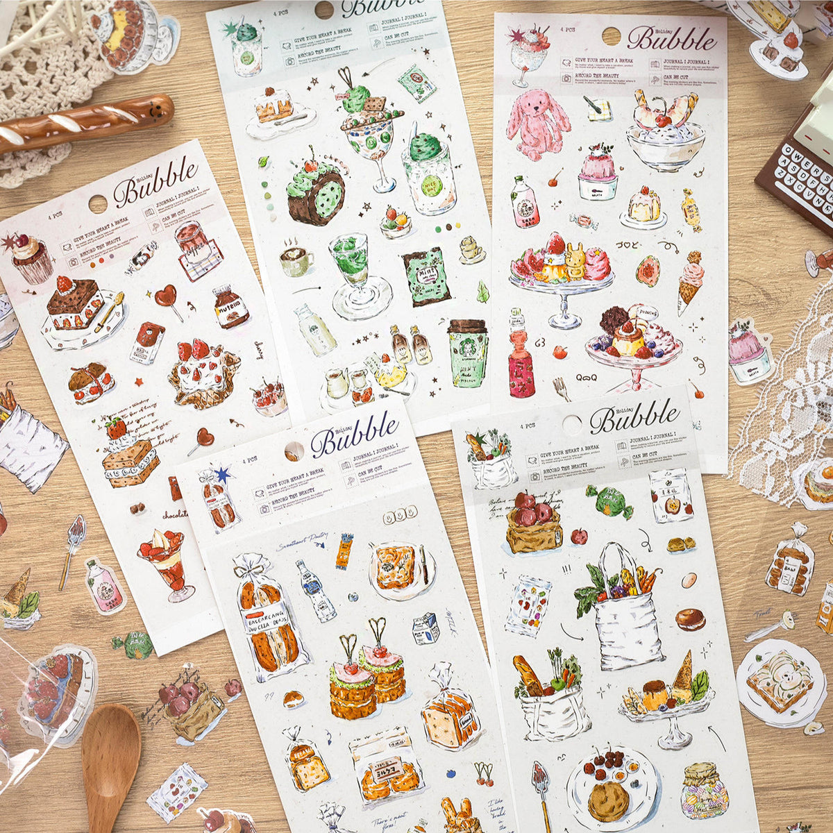 4 Sheets Foam Holiday Series Watercolor Food Decorative Stickers