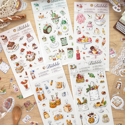4 Sheets Foam Holiday Series Watercolor Food Decorative Stickers