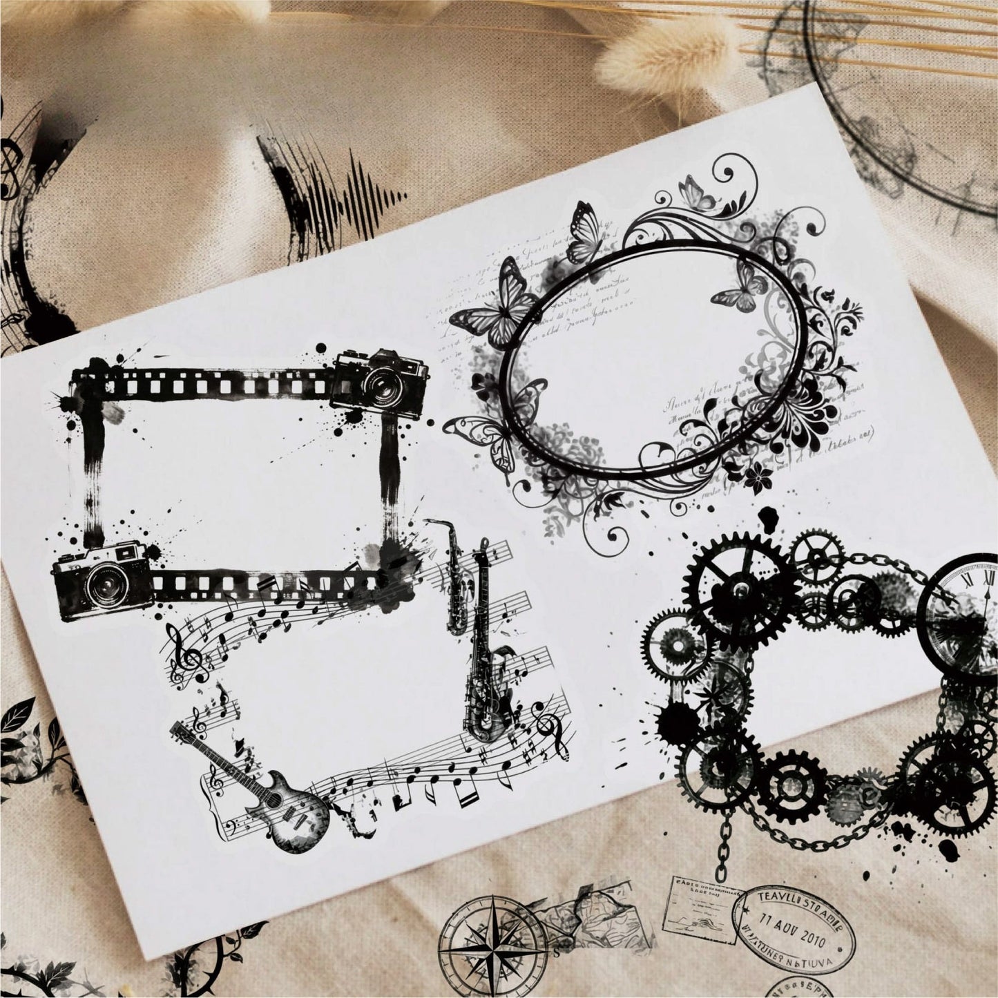16 Pcs Black and White Film Frame Series Vintage border Stickers