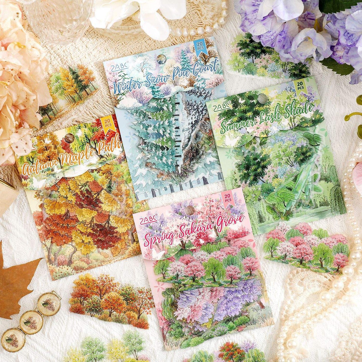 20 Pcs Four Seasons of The Forest Series Journaling Stickers