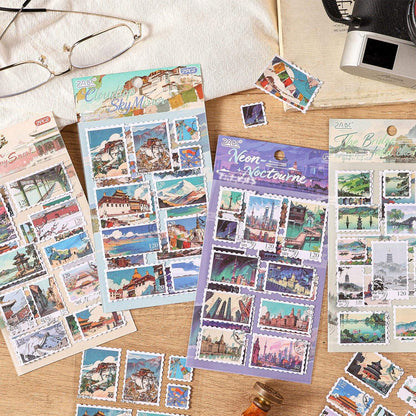 2 Sheets Postal City Charm Series Journaling stickers