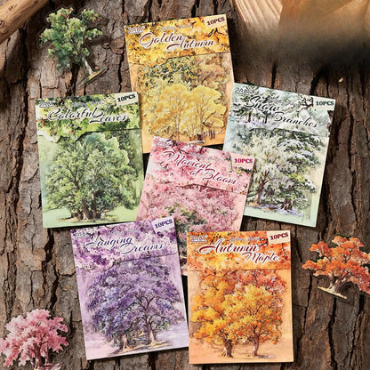 10 Pcs Wooden Shadows and A World of Possibilities Series Tree Stickers
