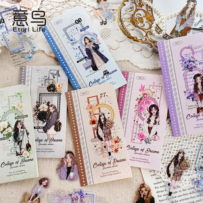 10 Pcs Romantic Deconstruction Series Light Retro Girl PET Strip Collage Sticker