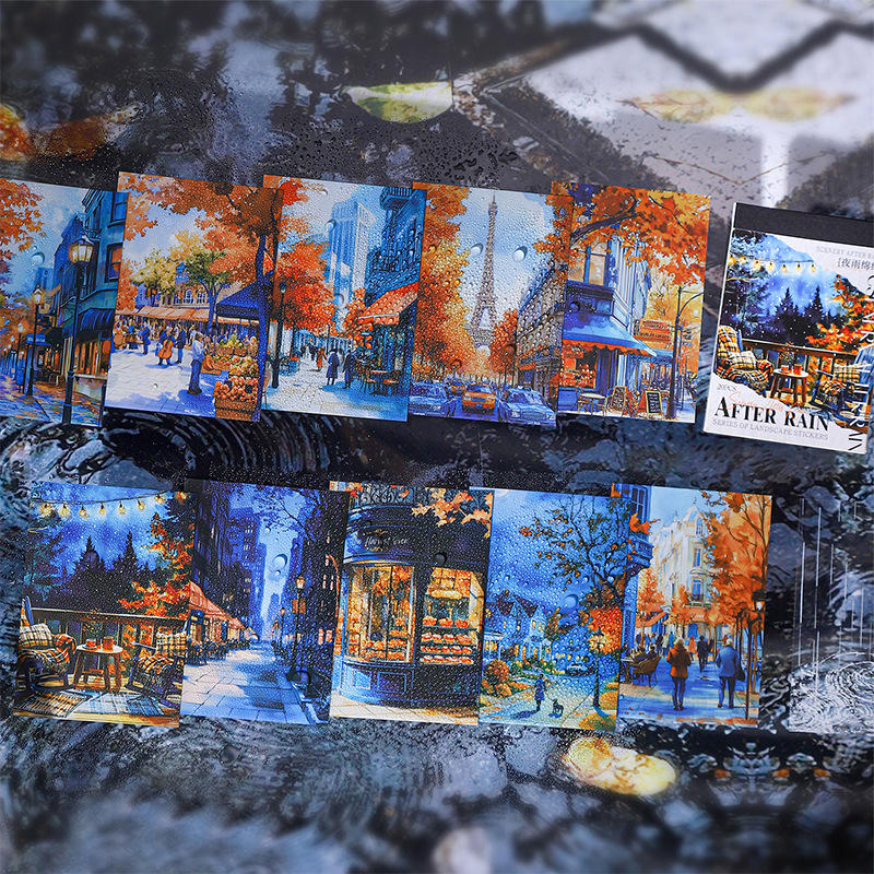 20 Sheets After the Rain Series Rain Themed Aquascape Sticker Book