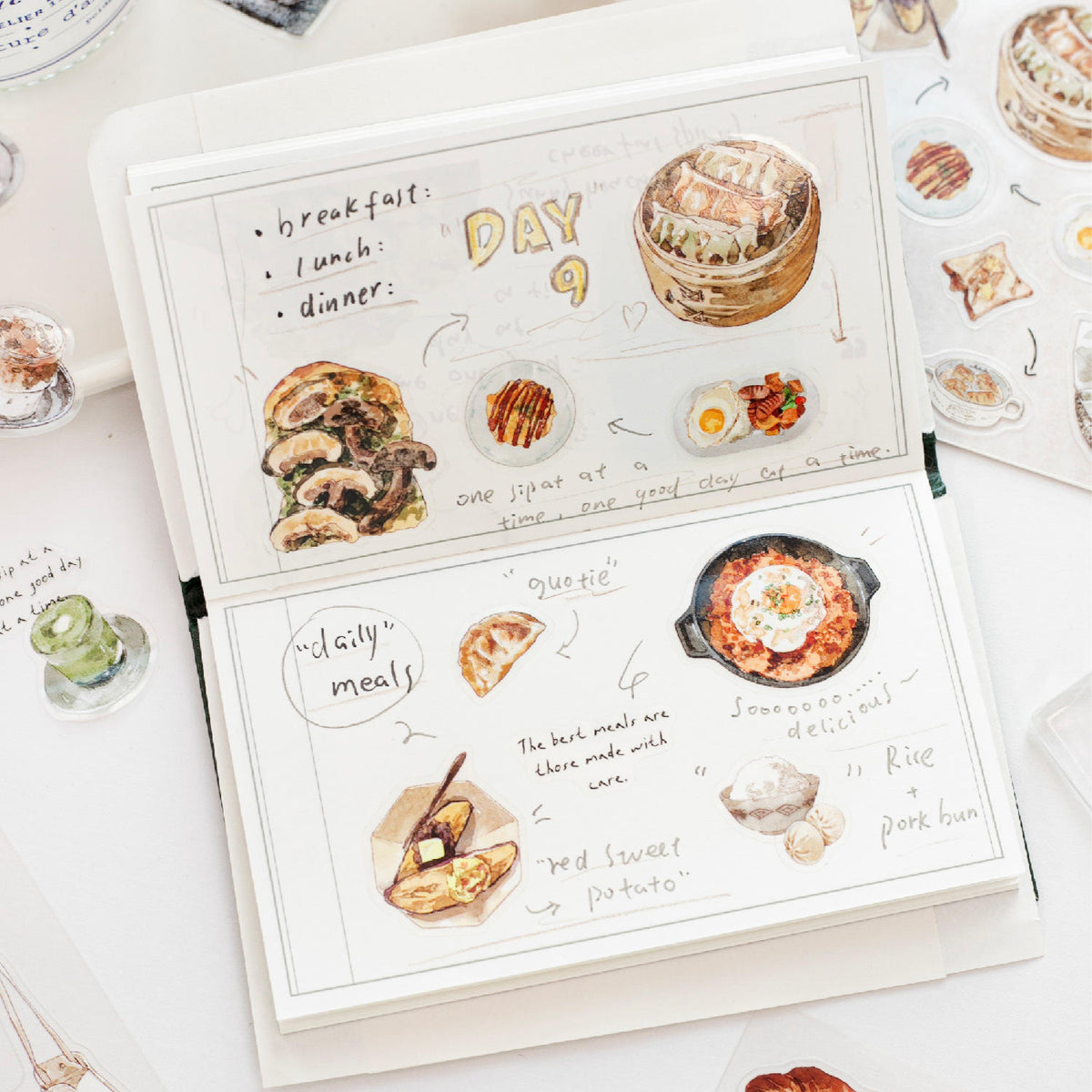 1 Sheet Daily Journal Series Lightly Retro Journal Background Stickers