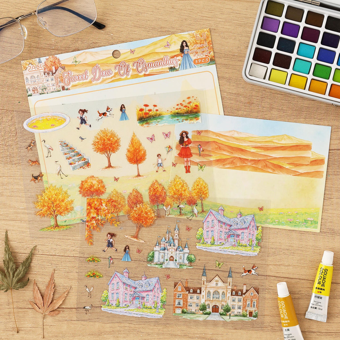 3 Sheets/pack Floral Garden Travel Miniature Scene 3D Stickers for Scrapbooking