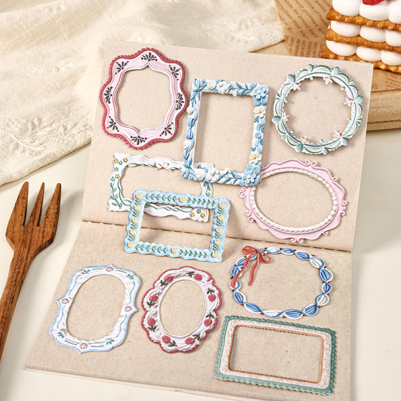 10 Pcs Milky White Border Vintage-inspired Lace patterned Stickers