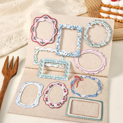 10 Pcs Milky White Border Vintage-inspired Lace patterned Stickers