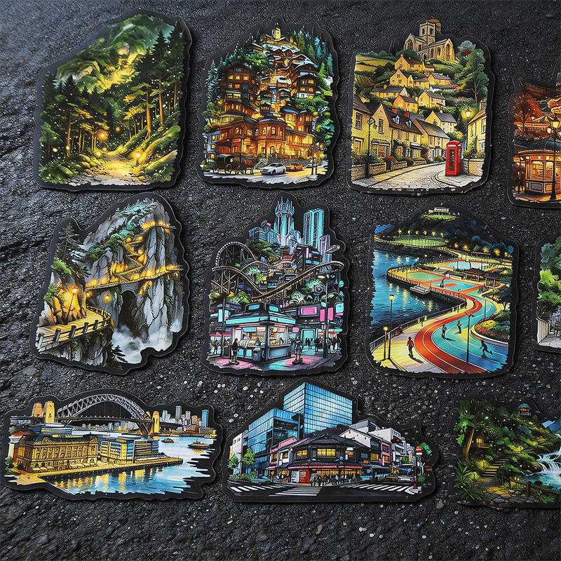 12 Pcs Light Up The Long Night Series Scenery Stickers