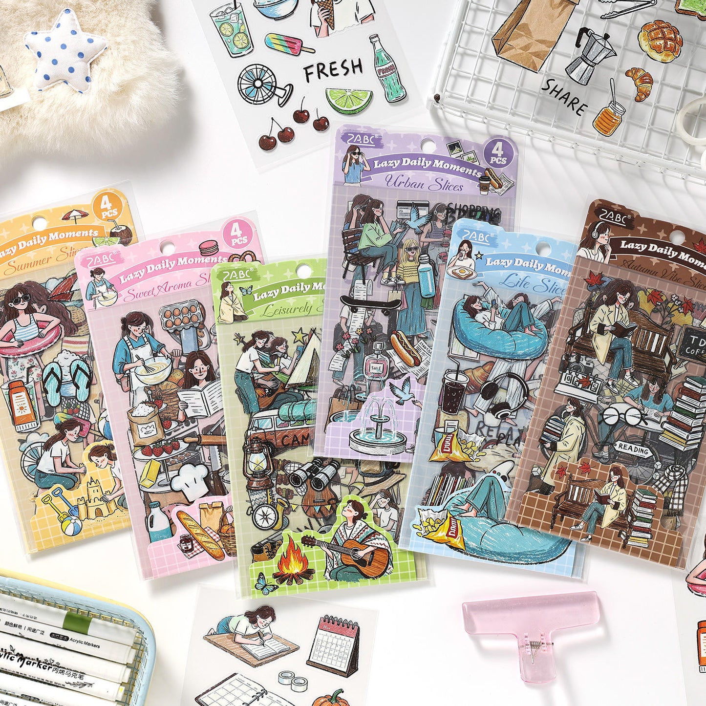4 sheets per pack Lazy Daily Moments Cute Stickers for Scrapbooks
