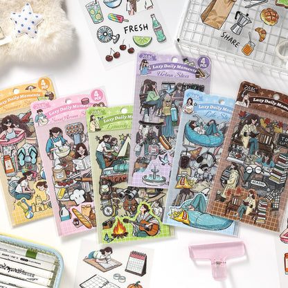 4 sheets per pack Lazy Daily Moments Cute Stickers for Scrapbooks