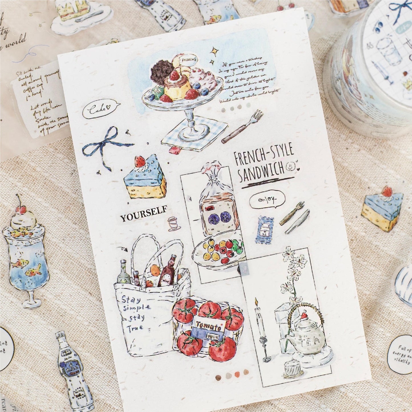 1 Roll Four Times of The Day Series Instagram Style Hand Drawn Artistic Journal Tape