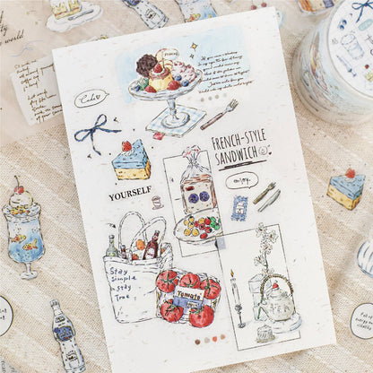 1 Roll Four Times of The Day Series Instagram Style Hand Drawn Artistic Journal Tape